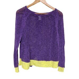Soft Surroundings Purple Green Long Sleeve Linen Sweater Women's Size Large Peti